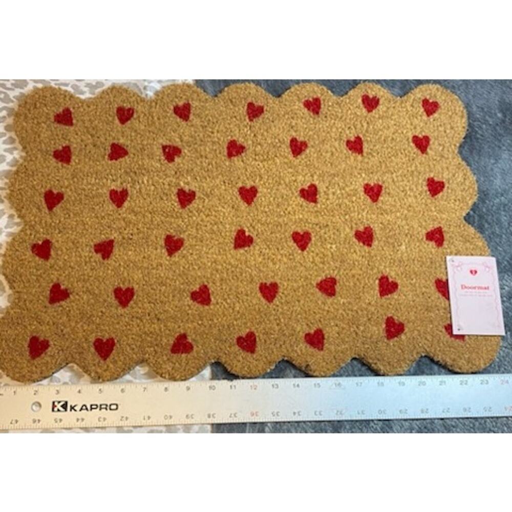 Red Hearts Tan Doormat 16x24 Indoor Outdoor Entry Mat NEW